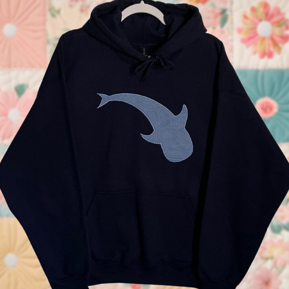 Whale Shark Patchwork Navy Blue Embroidered Hoodie